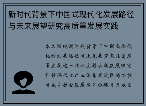 新时代背景下中国式现代化发展路径与未来展望研究高质量发展实践